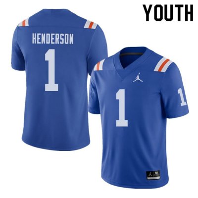 Youth Florida Gators #1 CJ Henderson NCAA Jordan Brand Royal Throwback Alternate Authentic Stitched College Football Jersey ROE8762HX